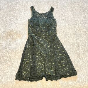 Two-Tone Green Lace Fit-Flare Mini Dress, Size 6/Medium